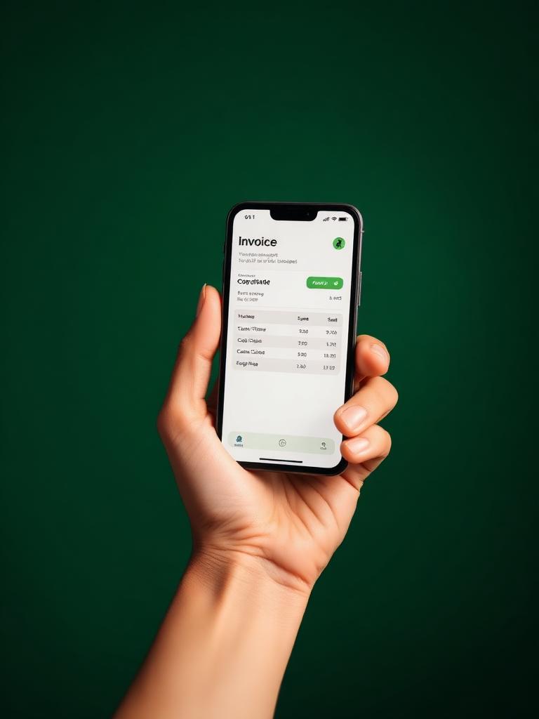 Freelancer checking an invoice on a phone