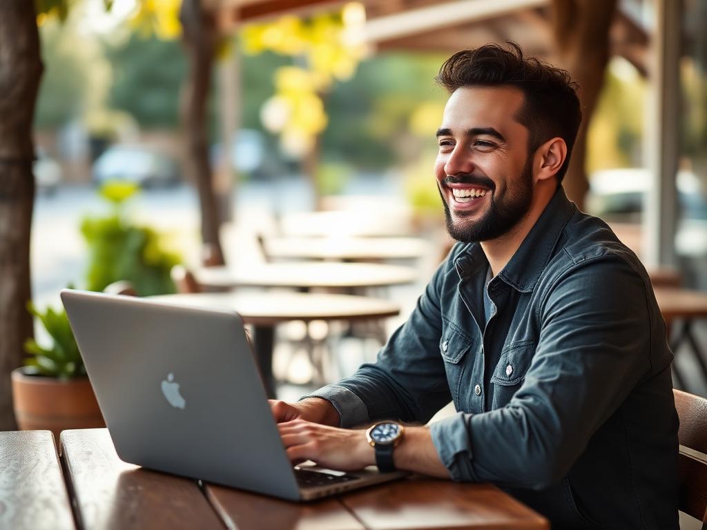 Freelancer working outdoors, relaxed about payment