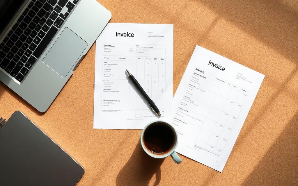 Invoices on a desk being synced automatically
